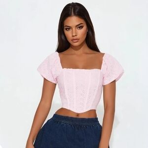 Iris Light Pink Puff Sleeve Crop Top
